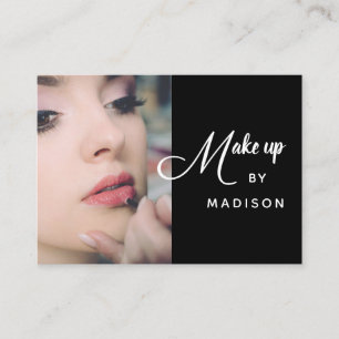 Modern Bold White Script Photo Makeup Business Card
