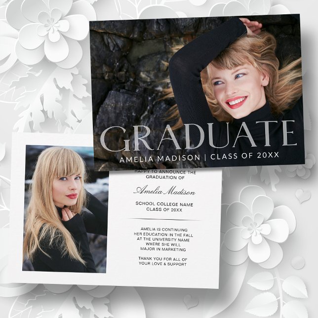 Modern Bold White Transparent Text Grad 2 Photo Announcement (Creator Uploaded)