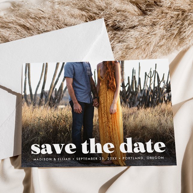 Modern Bold White Typography Overlay Photo Save The Date (Creator Uploaded)