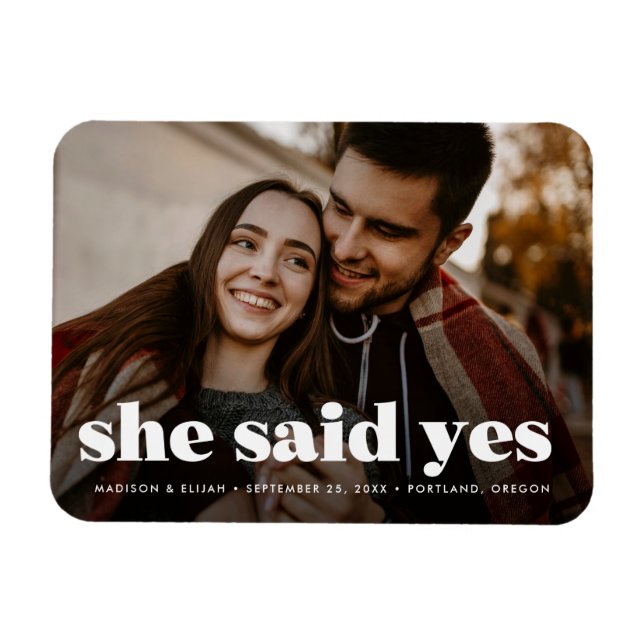 Modern Bold White Typography Photo Save the Date Magnet (Horizontal)