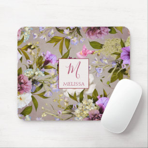 Modern Bold Wildflower Purple Monogram Gift Mouse Pad