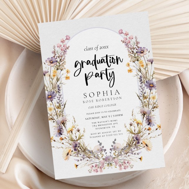 Modern Bold Wildflowers Garden Graduation Party Invitation (Creator Uploaded)