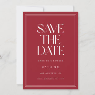 Modern Bold Wine Red Wedding Couple Photo Save The Date