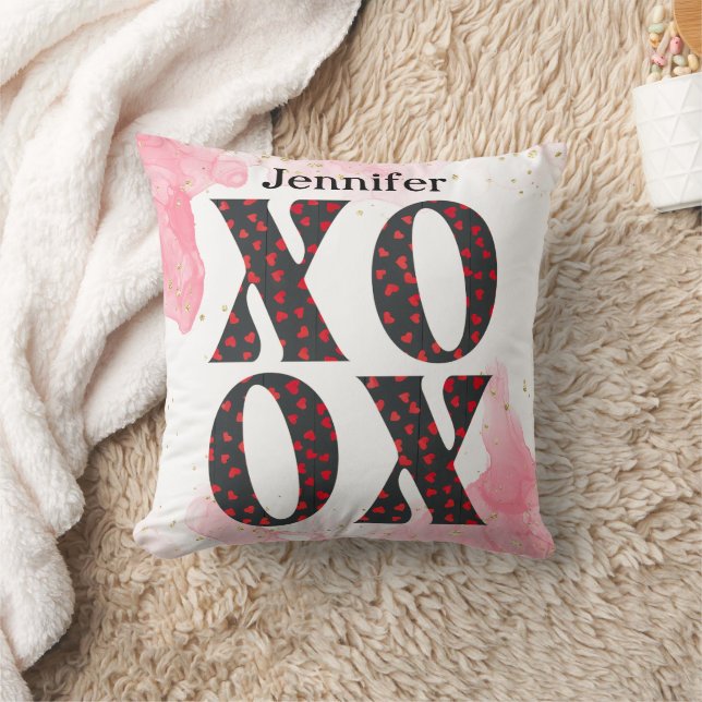Modern Bold XOXO Happy Valentines Day Gift Cushion (Blanket)