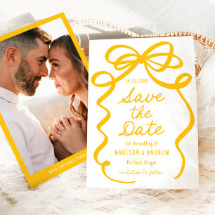 Modern Bold Yellow Bow Photo Wedding Save The Date