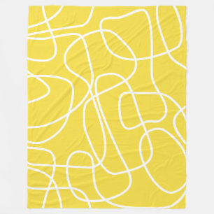 Modern Bold Yellow White Line Art Contemporary Fleece Blanket