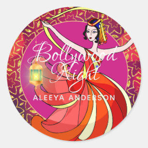 Modern Bollywood Party Dancer Sparkly Personalised Classic Round Sticker
