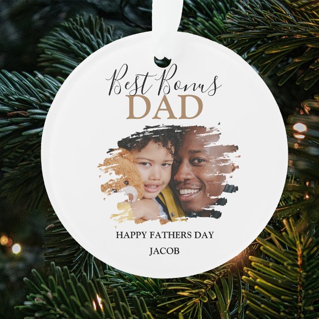 Modern Bonus Dad | Photo Fathers Day Glass Ornament (Creator Uploaded)