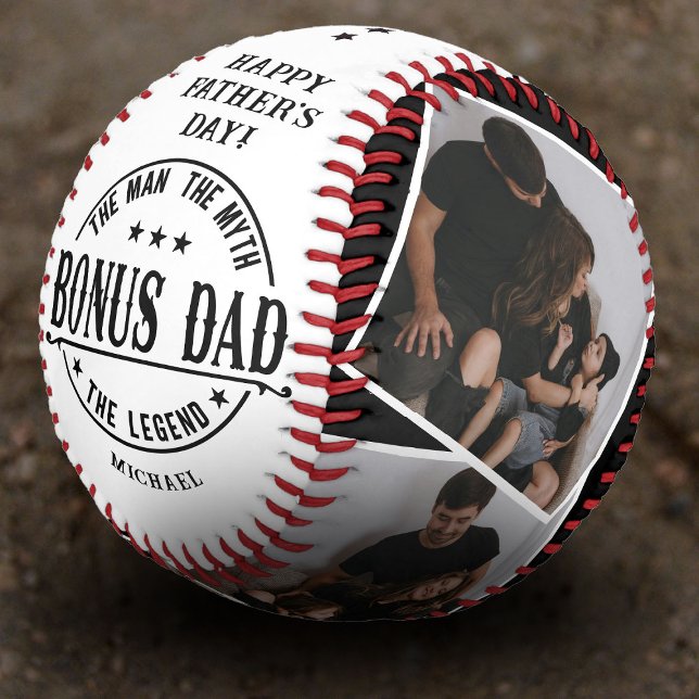 Modern Bonus Dad Quote & 4x Photo Baseball (Creator Uploaded)