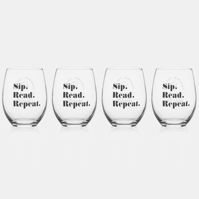 Modern Book Club Funny Custom Name  Stemless Wine Glass (Front)