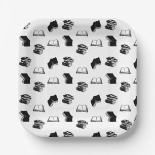 Modern Bookish Bibliophile Book Pattern Paper Plate