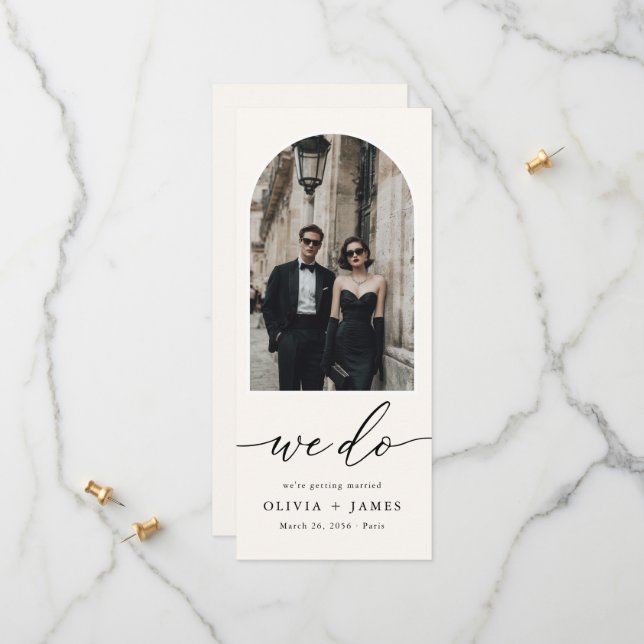 Modern Bookmark Arch Photo Wedding Save the Date (Front/Back In Situ)