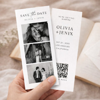 Modern Bookmark Photo Strip QR Code Wedding Save The Date