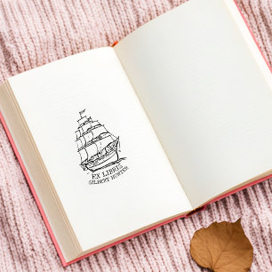 Modern Bookplate Ship Nautical Library Book  Rubber Stamp