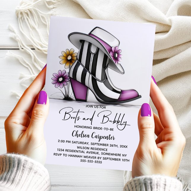 Modern Boots and Bubbly Bridal Shower Invitation (Creator Uploaded)