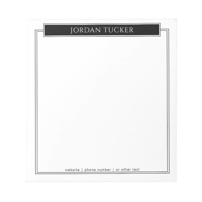 Modern Border Black White Nameplate School Office Notepad (Front)