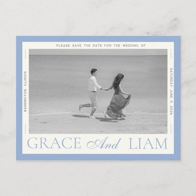 Modern Border Elegance Photo Save Date Postcard (Front)