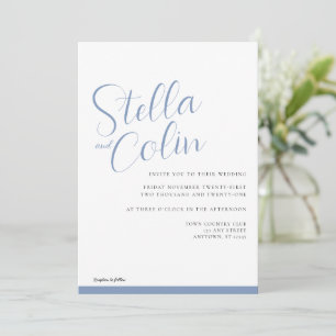 Modern Border Elegant Simple Dusty Blue Wedding Invitation