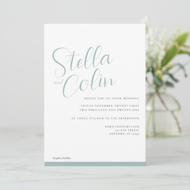 Modern Border Elegant Simple Seafoam Green Wedding Invitation (Standing Front)