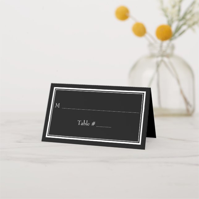 Modern Border Minimalist Black Wedding Place Card (Front)