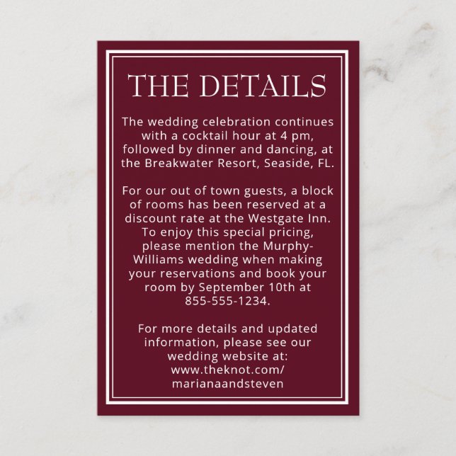 Modern Border Minimalist Burgundy Details Enclosure Card (Front)