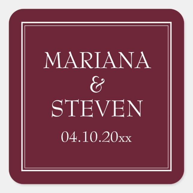 Modern Border Minimalist Burgundy Square Sticker (Front)