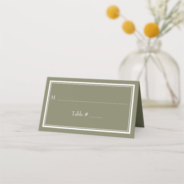 Modern Border Minimalist Green Wedding Place Card (Front)