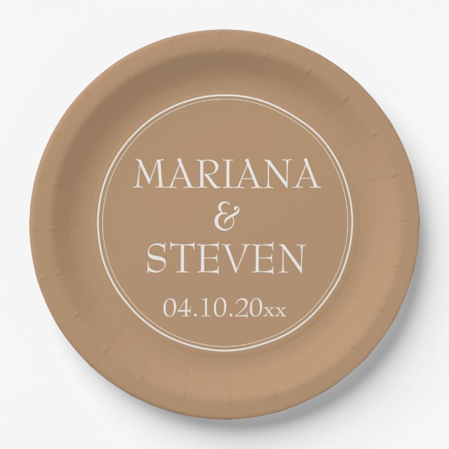Modern Border Minimalist Tan Beige Paper Plate (Front)