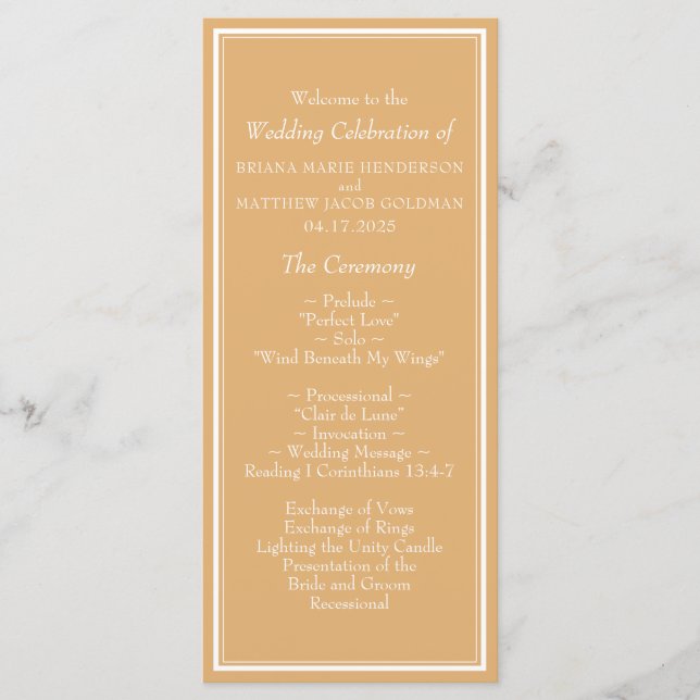 Modern Border Minimalist Yellow Wedding Program (Front)