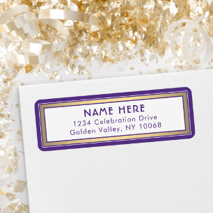 Modern Border Purple Gold & White Return Address Return Address Label