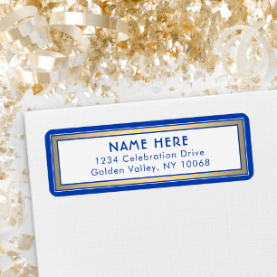Modern Border Royal Blue and Gold Return Address Label