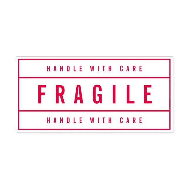 Modern Bordered Bold Handle With Care Fragile Self-inking Stamp (Design)
