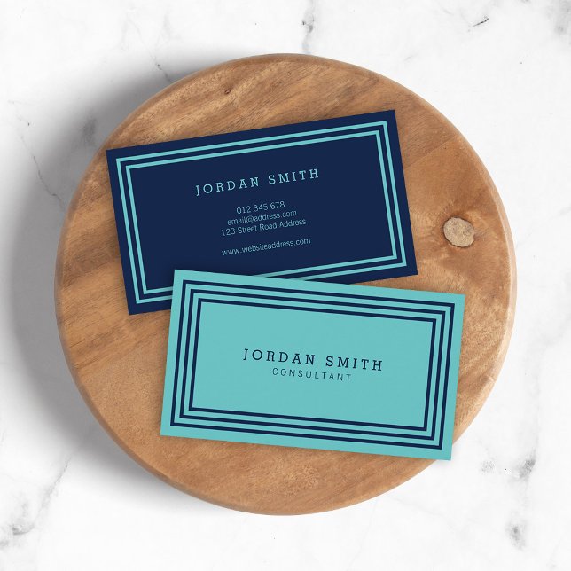 Modern Borders Dual Colour Aqua Teal and Navy Blue Business Card (Creator Uploaded)