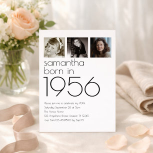 Modern Born in 1956 3 Photos 70th Birthday Party Invitation
