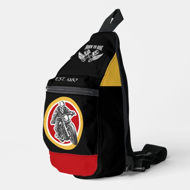 Modern born to ride black red mustard sling bag (Right Corner)