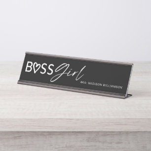 Modern Boss Girl Stylish Black & White Desk Name Plate