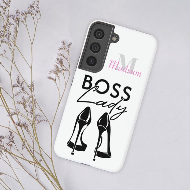 Modern Boss Lady High Heels Monogram Add Name Samsung Galaxy S22 Case (Creator Uploaded)