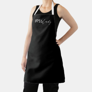 Modern Boss Lady Stylish Brush Script Black Apron