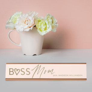 Modern Boss Mom Stylish Blush Pink & Gold Desk Name Plate