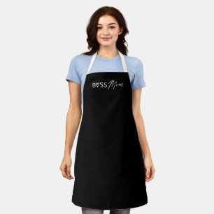 Modern Boss Mom Stylish Brush Script Black Apron
