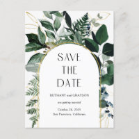 Modern Botanic Greenery QR code wedding save date