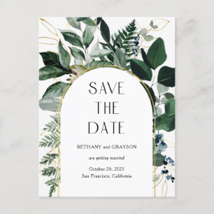 Modern Botanic Greenery QR code wedding save date Announcement Postcard