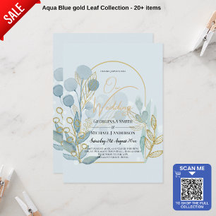 Modern Botanica; Aqua SeaGlass Gold Wedding Invite