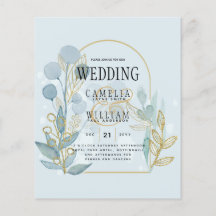 Modern Botanica; Aqua SeaGlass Gold Wedding Invite