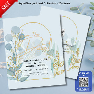 Modern Botanica; Aqua SeaGlass Gold Wedding Invite Flyer