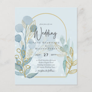 Modern Botanica; Aqua SeaGlass Gold Wedding Invite Flyer