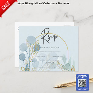 Modern Botanica; Aqua SeaGlass Gold Wedding Invite Postcard