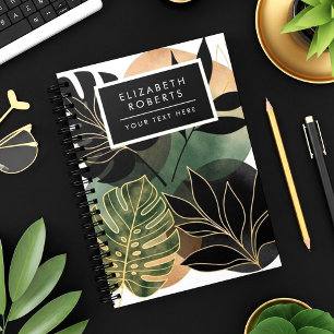Modern Botanical Abstract Art Black and Gold Leave Notebook