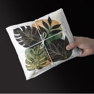 Modern Botanical Abstract Art Black and Gold Leave Tissue Paper