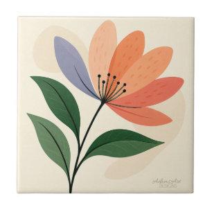 Modern Botanical Abstract Flower Art Ceramic Tile